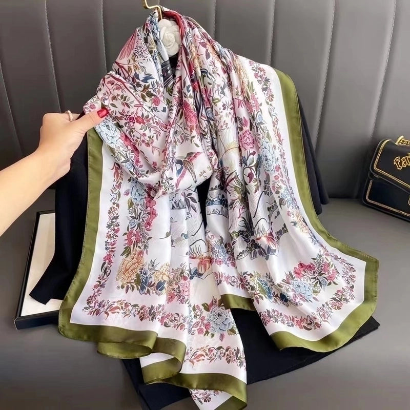 Women's Elegant Lady Flower Satin Printing Silk Scarf