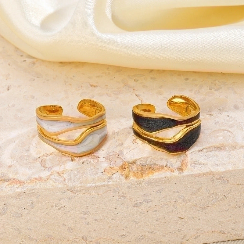 304 Stainless Steel 18K Gold Plated Streetwear Enamel Plating Irregular Resin Open Rings