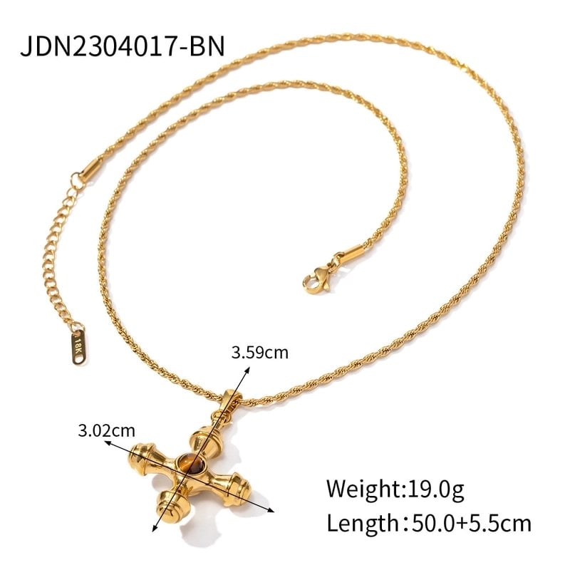Minimalist Classic Style Cross 304 Stainless Steel Natural Stone Rhinestones Zircon 18K Gold Plated Pendant Necklace