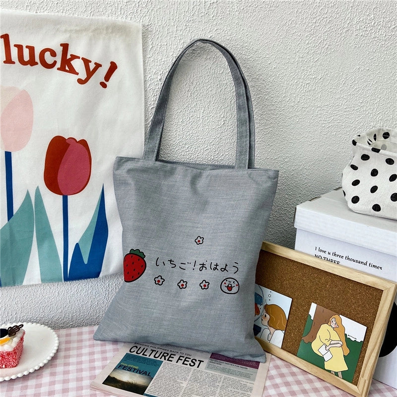 Women's Medium Canvas Letter Classic Style Sewing Thread Square Zipper Canvas Bag