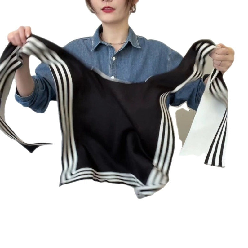 High-grade Internet-famous Small Shawl Women's Black And White Striped Outer Shirt Spring And Autumn Knitted Fake Collar Warm Shoulder For Air-conditioned Room