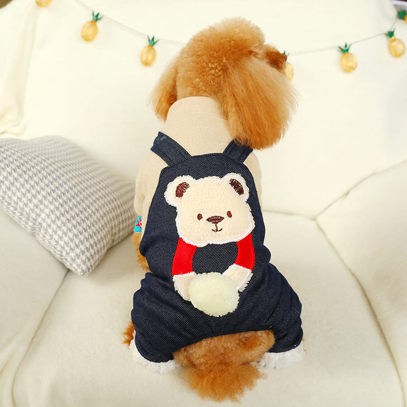 Bear Denim Dog Cat Jumpsuits Coat