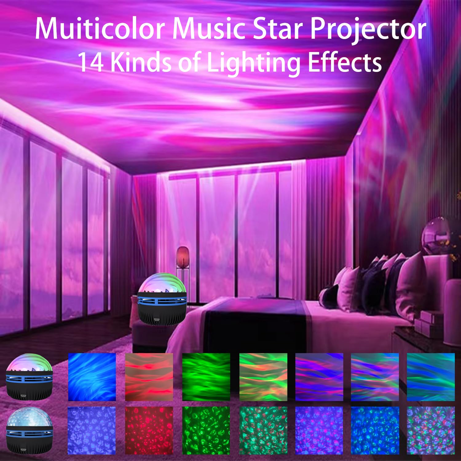 Northern Lights and Ocean Wave Projector with 14 Light Effects for Bedroom. Game Rooms. Home Theater. Birthday. Party