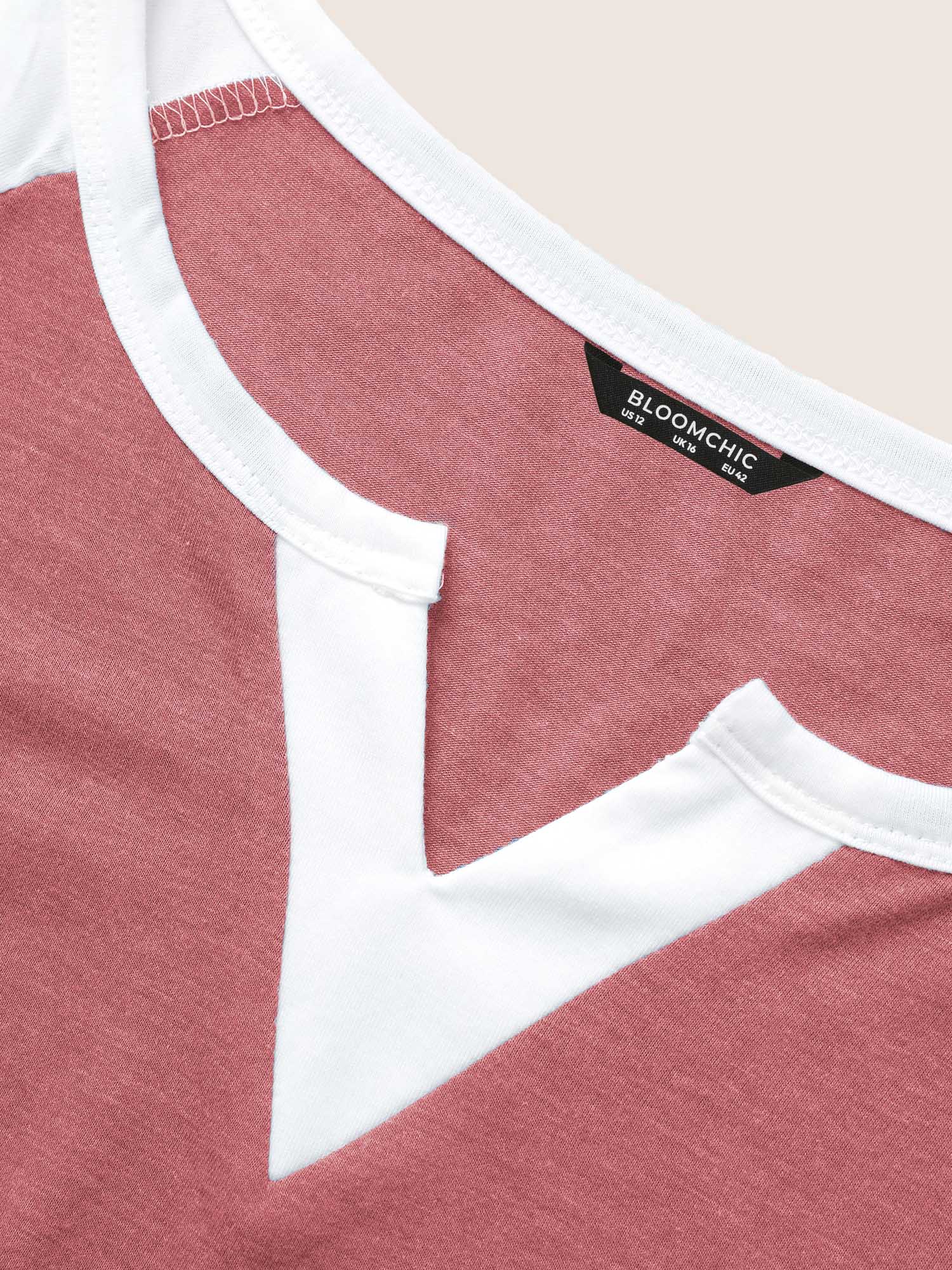 Colorblock Contrast Notched Raglan Sleeve T-shirt