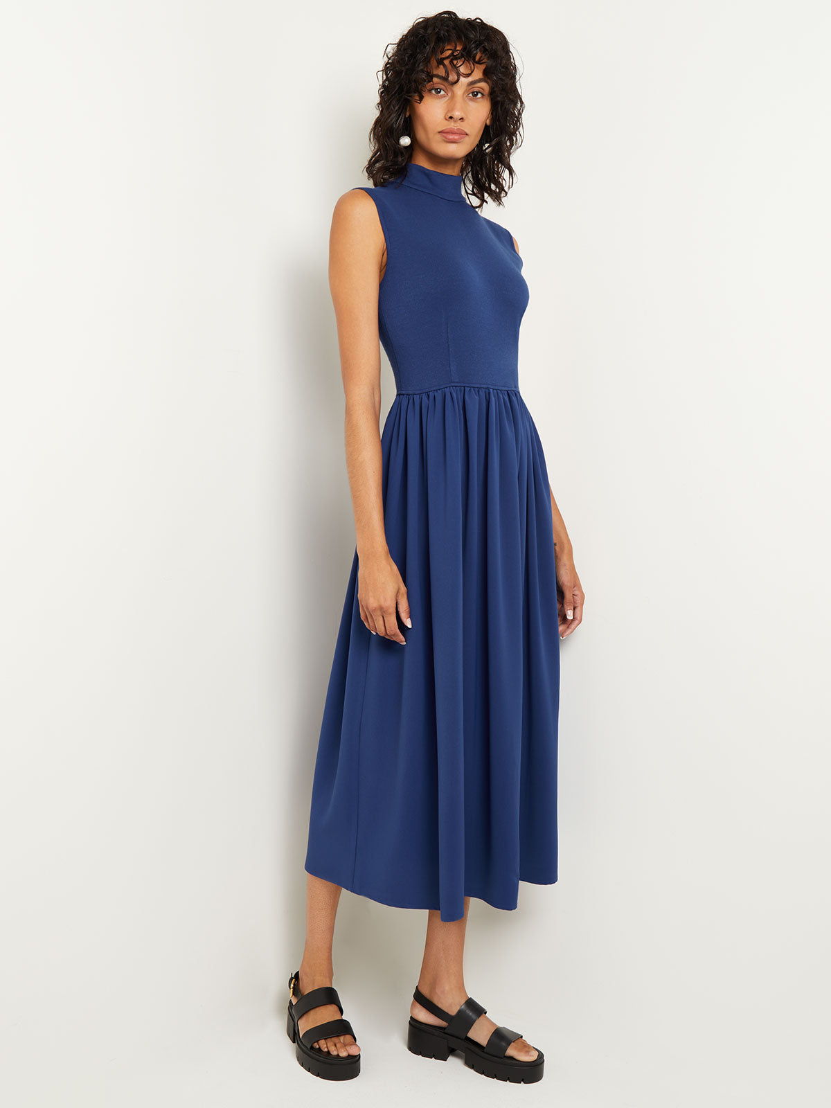 Mixed Media Fit-and-Flare Sleeveless Maxi Dress
