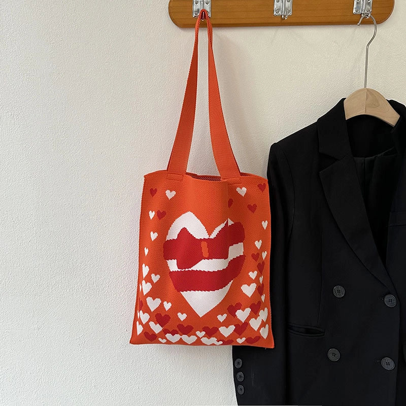 Niche Design Cute Panda Knitted Shoulder Bag Women's Versatile Large Capacity Shopping Commuter Tote Bag Women's Bag