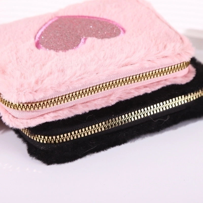 Women's Heart Shape Plush Zipper Coin Purses