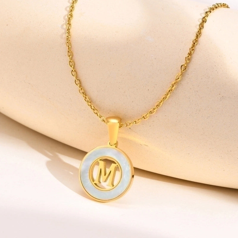 201 Stainless Steel INS Style Minimalist Plating Hollow Out Inlay Letter Shell Necklace Pendant