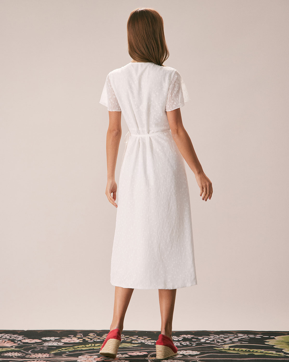 The White V Neck Dobby Mesh Midi Dress