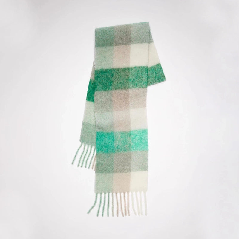 The Same Plaid Scarf Women Stitching Cashmere Mauhair Student Couple Winter Warm Shawl