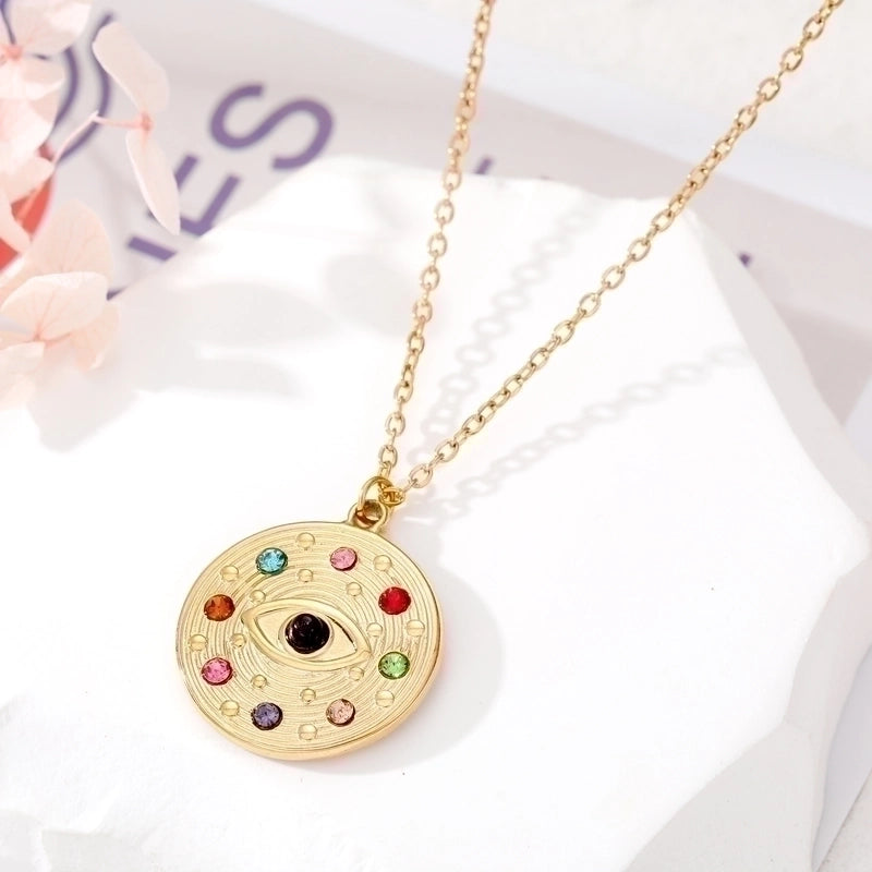 2 Pieces Ethnic Style Devil'S Eye  Heart Shape Stainless Steel Turquoise Rhinestones Inlay Pendant Necklace