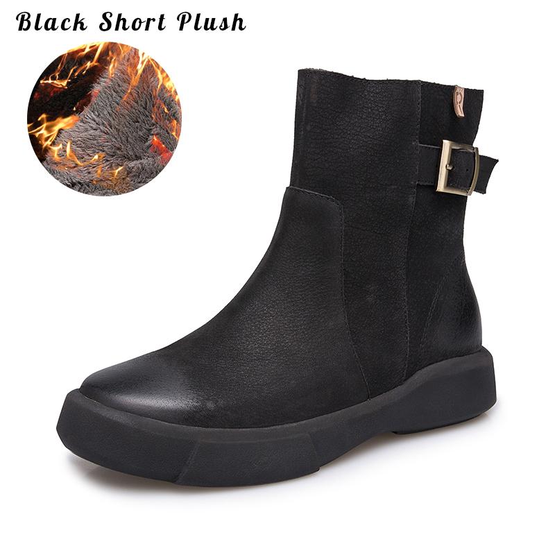 Waxing?Leather Ankle Boots Back Buckle Decorate Black/Coffee