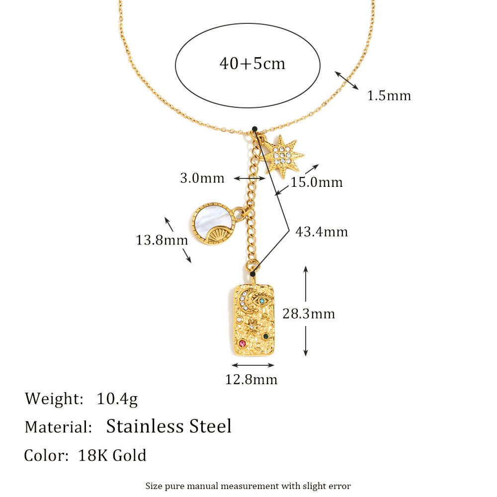 French Retro Cross Square Pendant Stainless Steel 18K Gold Plated Gemstone Love Flower Necklace