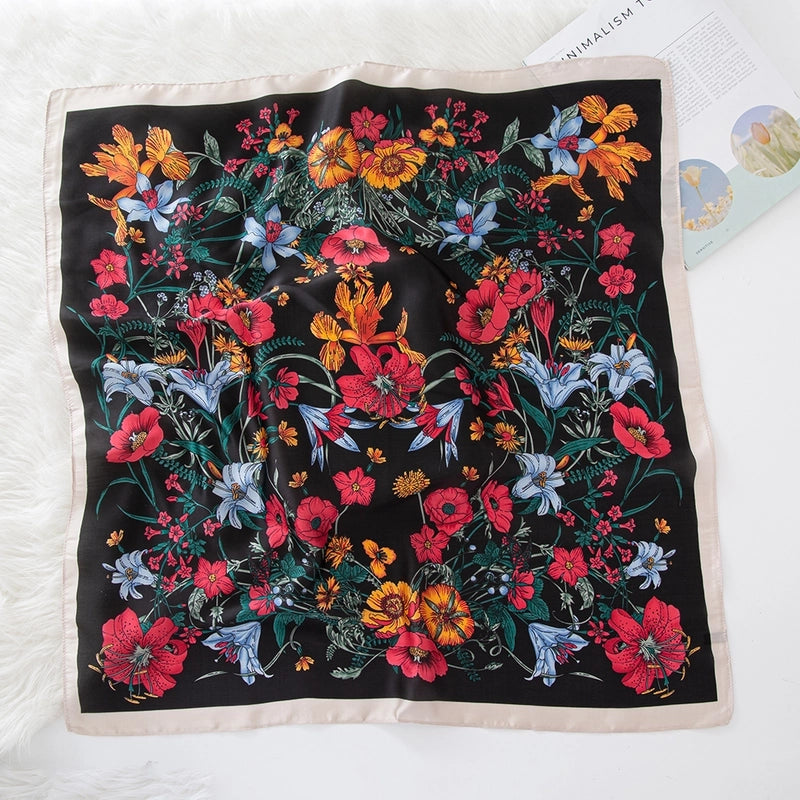 Women's Lady Modern Style Classic Style Printing Square Satin Silk Scarf