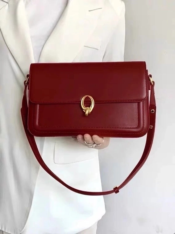 Women's Medium Pu Leather Solid Color Classic Style Flip Cover Shoulder Bag