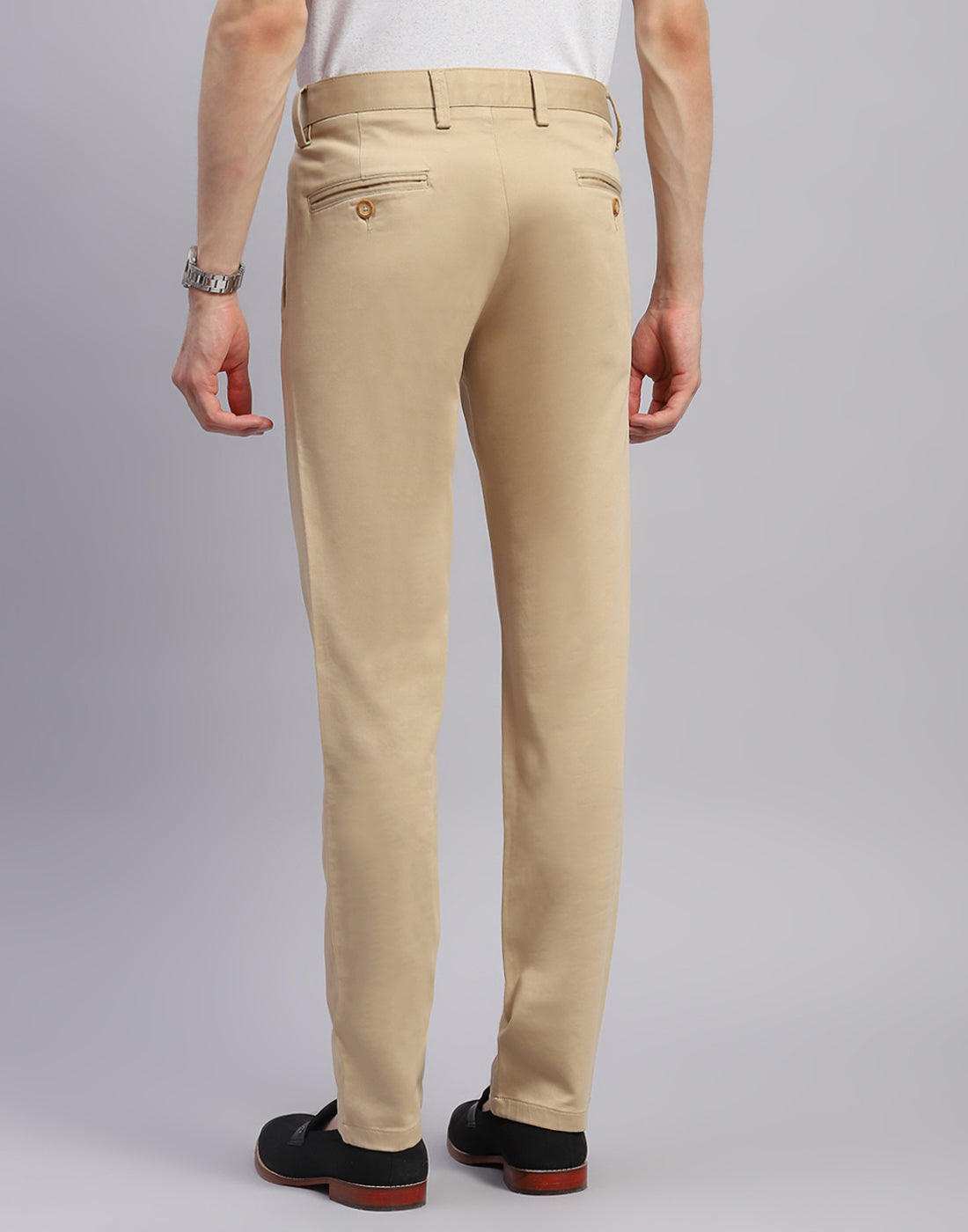 Men Beige Solid Regular Fit Trouser