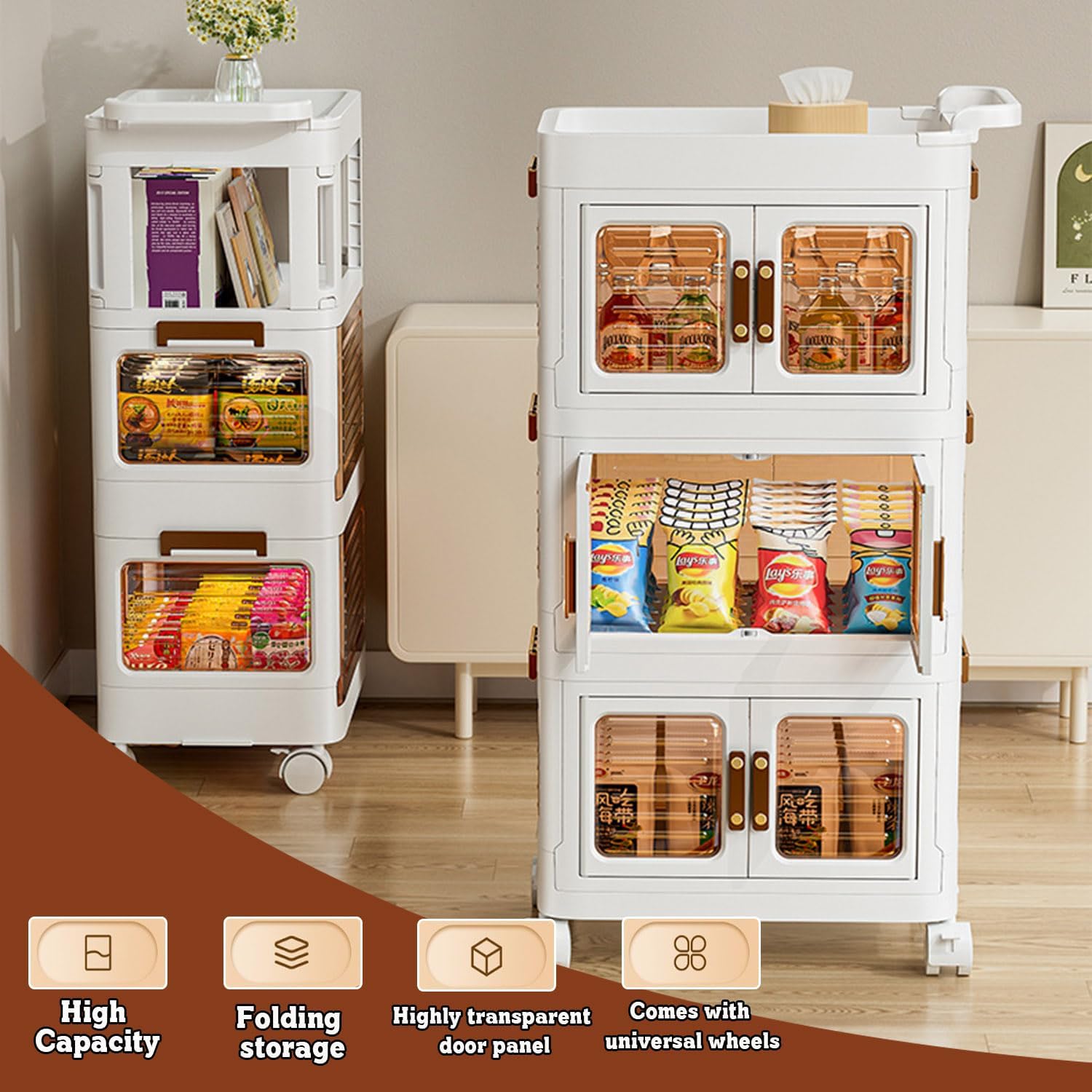 3 Levels Kitchen Trolley with Handles. Multi-Purpose Trolley with Locking Wheels