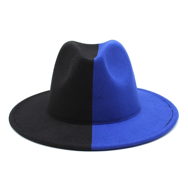 New Yin And Yang Double Color Matching Men's And Women's Woolen Felt Hat Autumn And Winter Fashion Flat Brim Jazz Hat 02