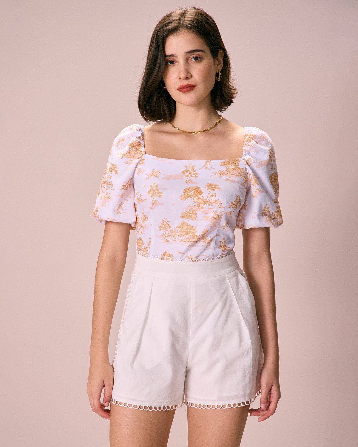 The White Square Neck Floral Puff Sleeve Blouse