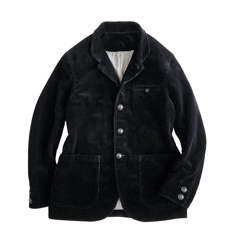 Vintage Black Cotton Corduroy Lounge Blazer