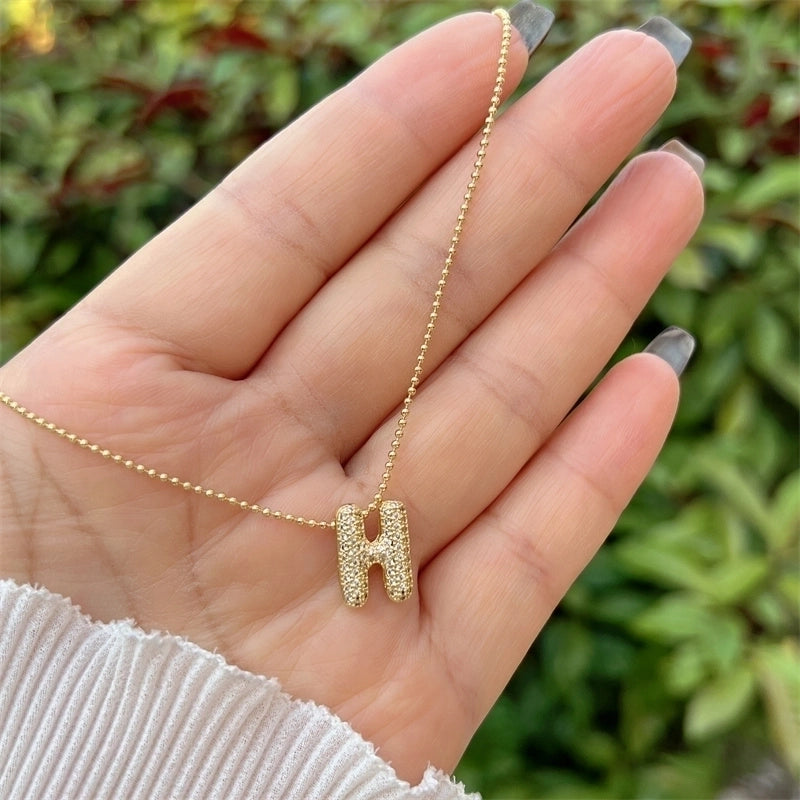 Copper 18K Gold Plated Inlay Letter Zircon Pendant Necklace