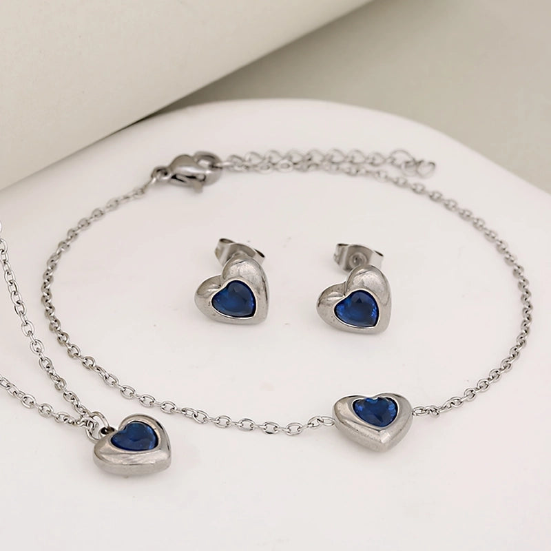 Classic Style Heart Shape 304 Stainless Steel Rhinestones Inlay Jewelry Set