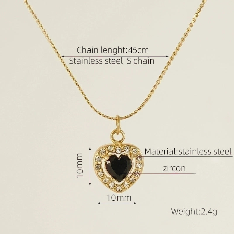 Stainless Steel 18K Gold Plated Glam Shiny Plating Inlay Sun Water Droplets Heart Shape Zircon Pendant Necklace