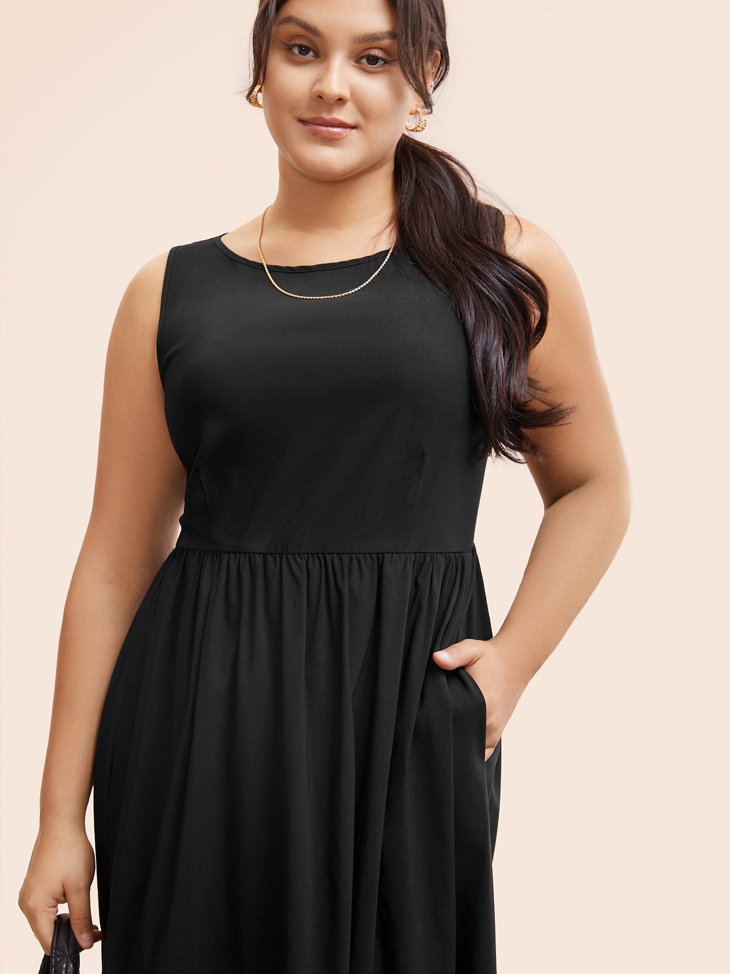 Stretch Woven Blend Multiple Splicing Midi Dress