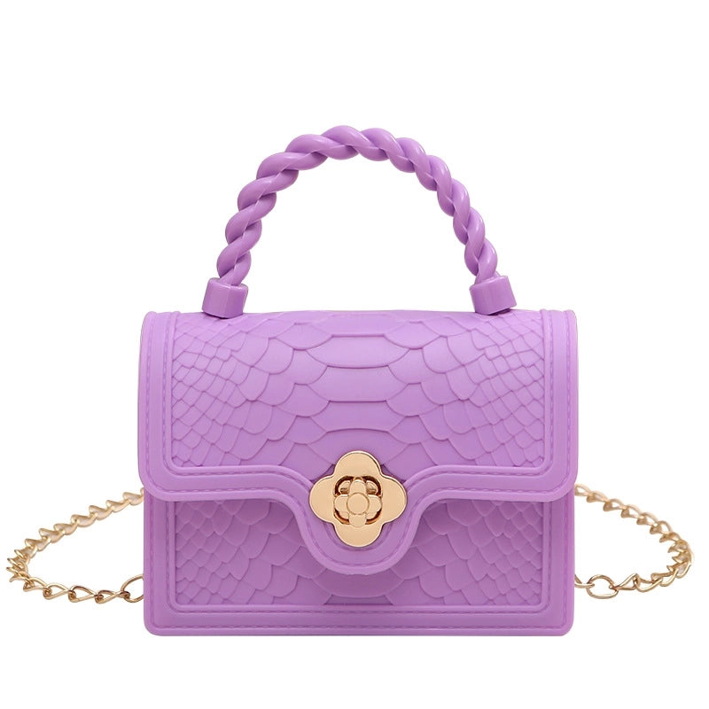 Women's PVC Solid Color Crocodile Classic Style Square Lock Clasp Crossbody Bag