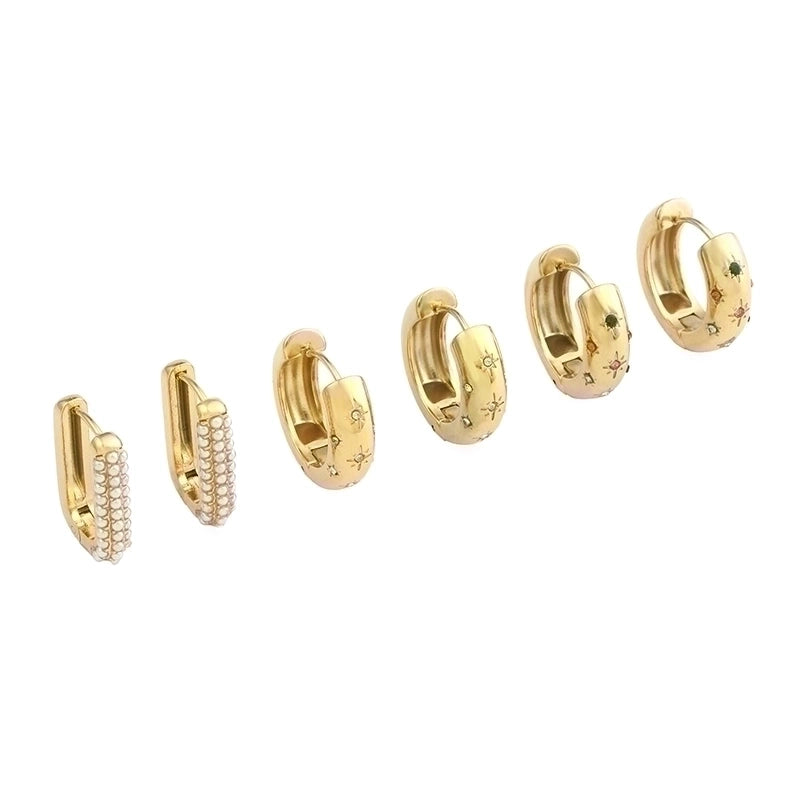 1 Pair Minimalist U Shape Round Plating Inlay Stainless Steel Pearl Zircon 18K Gold Plated Earrings