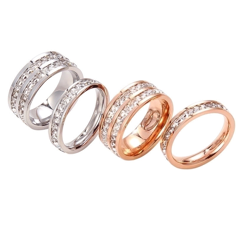 Minimalist Geometric Titanium Steel Inlay Rhinestones Rings 1 Piece