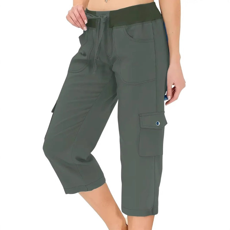 🌿Women's Solid Color High-Waist Drawstring 3/4-Length Cargo Pants