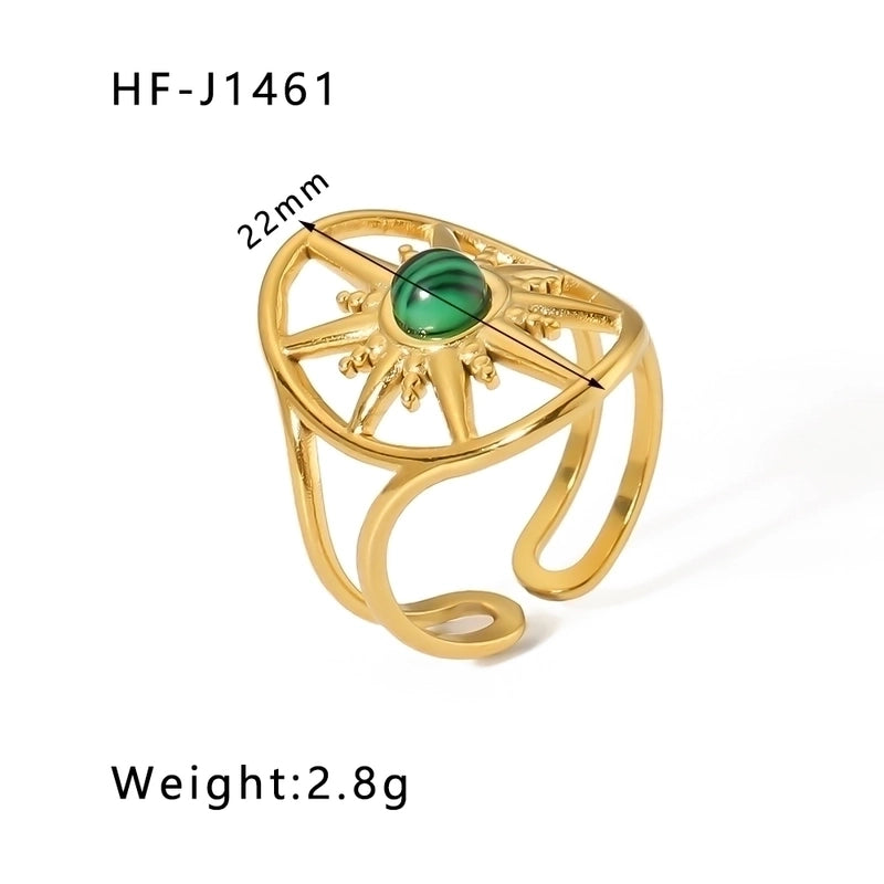 Stainless Steel 18K Gold Plated Basic Vintage Style Plating Inlay Round Natural Stone Open Rings