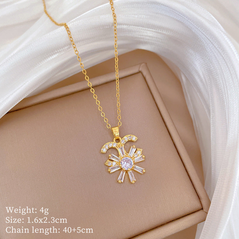 Copper Micro-Inlaid Necklace For Women Copper Micro-Inlaid Real Gold Electroplating Simple Ins Exquisite Clavicle Chain Neck Chain
