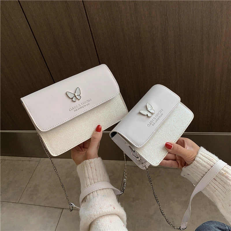 Women's Small Pu Leather Letter Butterfly Vintage Style Square Magnetic Buckle Crossbody Bag