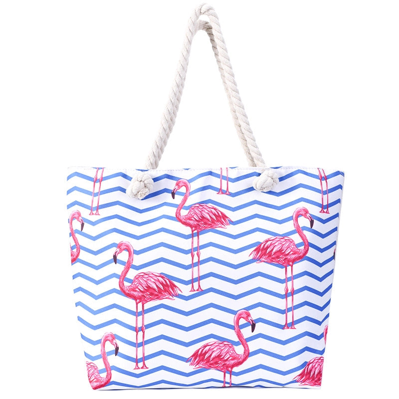 Women's Medium Canvas Flamingo Beach Square Zipper Beach Bag