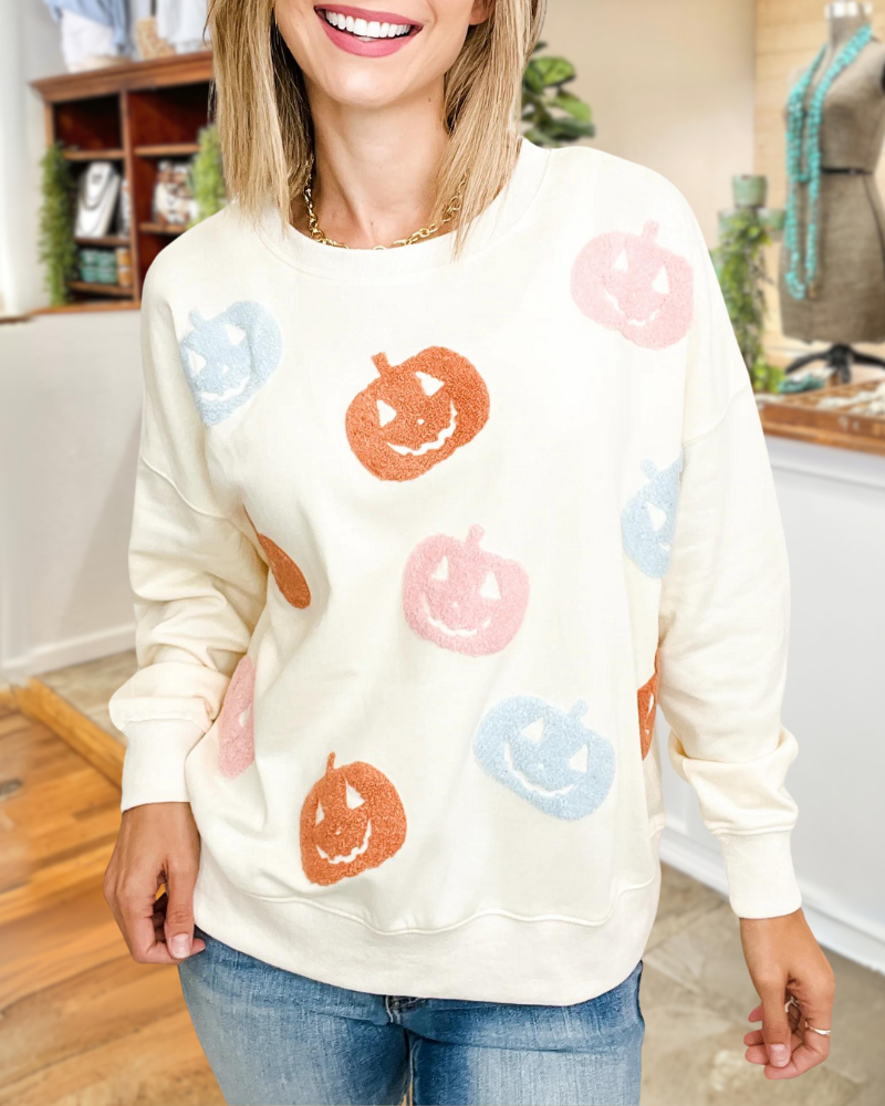 Halloween Pumpkin Embroidered Sweatshirt