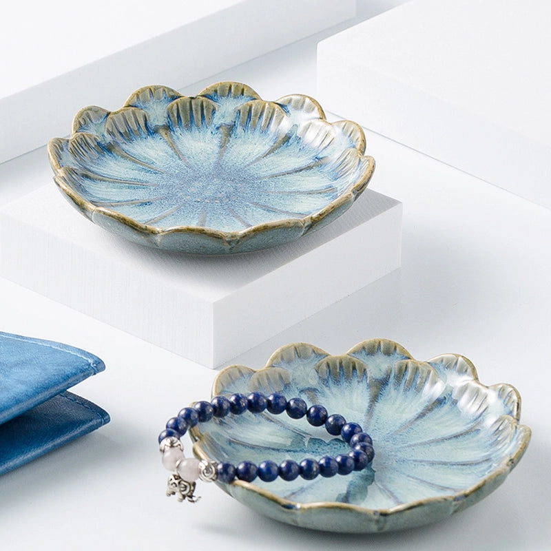 Jewelry Plate Tray Blue And Pink Storage Plate Household Snack Dish Taste Dish Ceramic Lotus Jewelry Plate