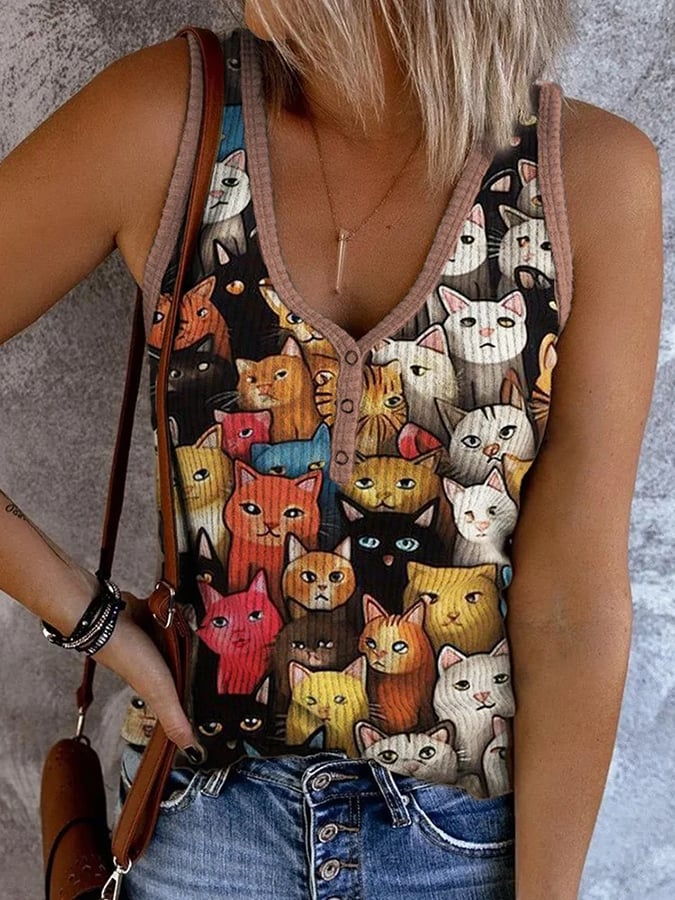 Women's Cat Print Tank Top
