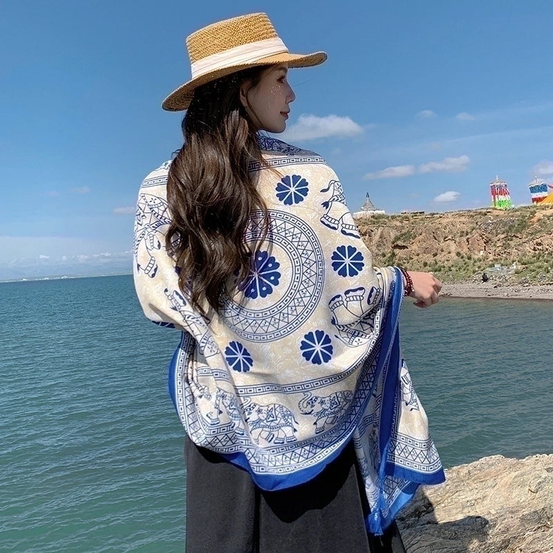 Women's Elegant Printing Cotton And Linen Shawl