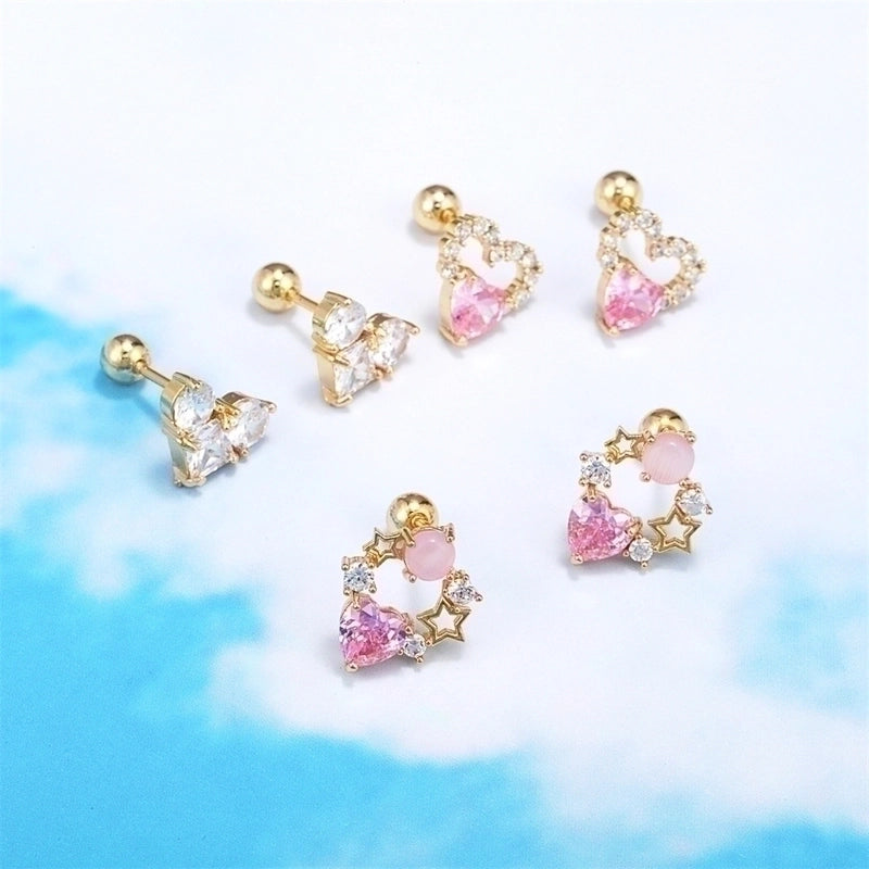 5 Pieces Sweet Heart Shape Copper Inlaid Zircon Drop Earrings Ear Studs 1 Piece