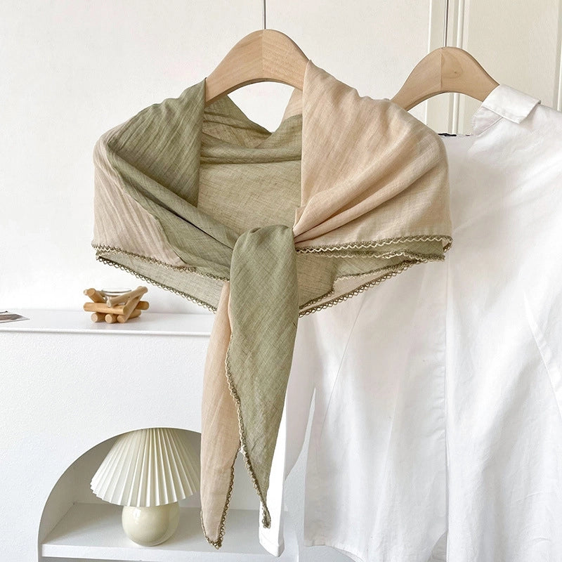 Women's Minimalist Color Block Cotton And Linen Scarf