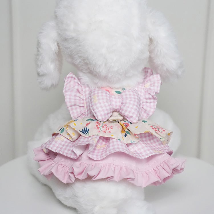 Floral Plaid Ruffled Dog Cat Dress Harness
