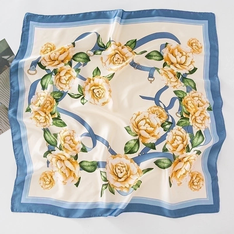 Women's Pastoral Letter Rose Satin Printing And Dyeing Dyeing Flowers Bandanas