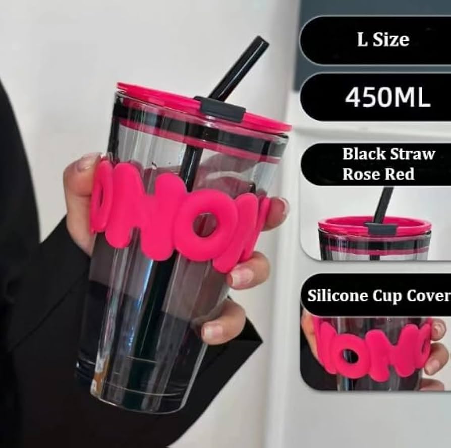 HOHO Glass Tumbler With Straw 450ml