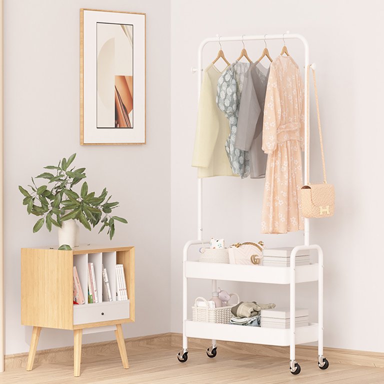 Garment Rack. Entryway Clothing Rack with 2 Tier Metal Basket
