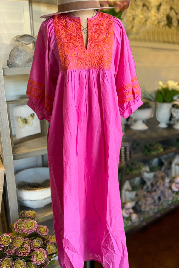 Pink + Orange Embroidered Dress