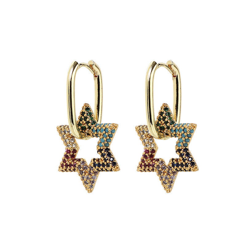 Minimalist Elegant Women Star Hollow Geometric Metal Geometric Zircon Earrings