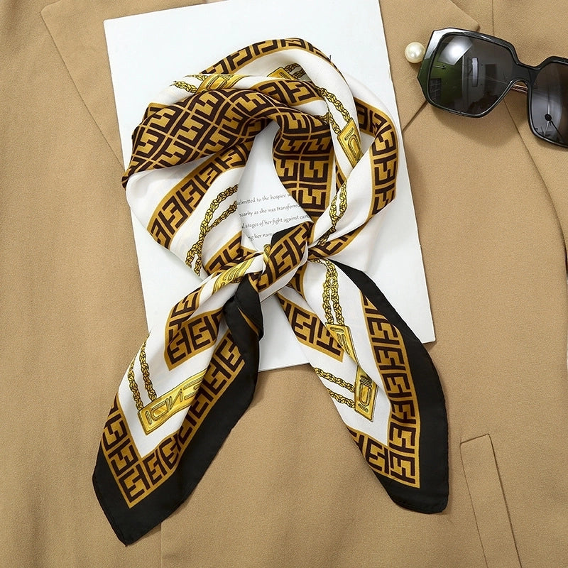 70*70  Striped Silk Scarf Women's Small Square Scarf  Versatile Professional Small Scarf Summer Thin Decorative Scarf