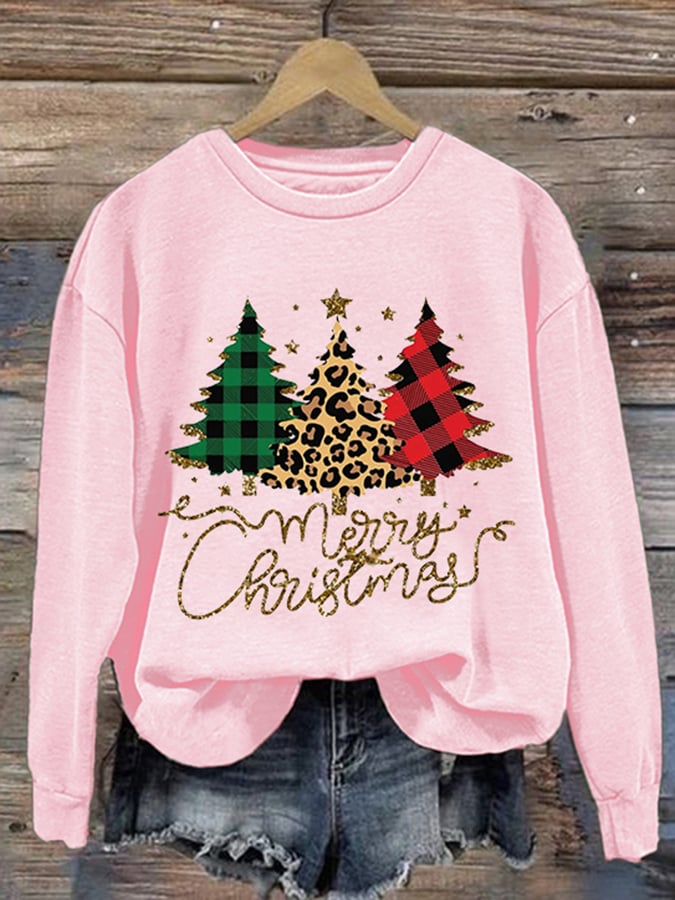 Women's Sequined Christmas Tree Print Sweatshirt